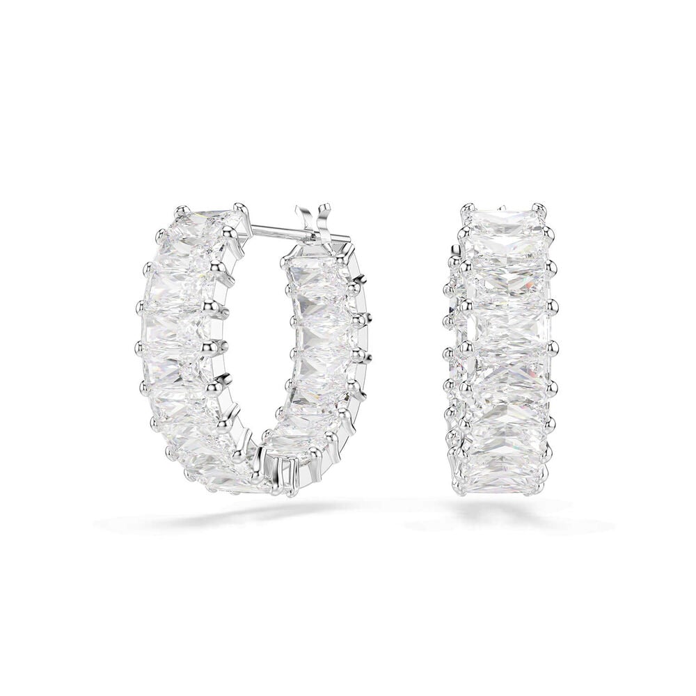 Swarovski Matrix Baguette Cubic Zirconia Rhodium Plated Hoop Earrings