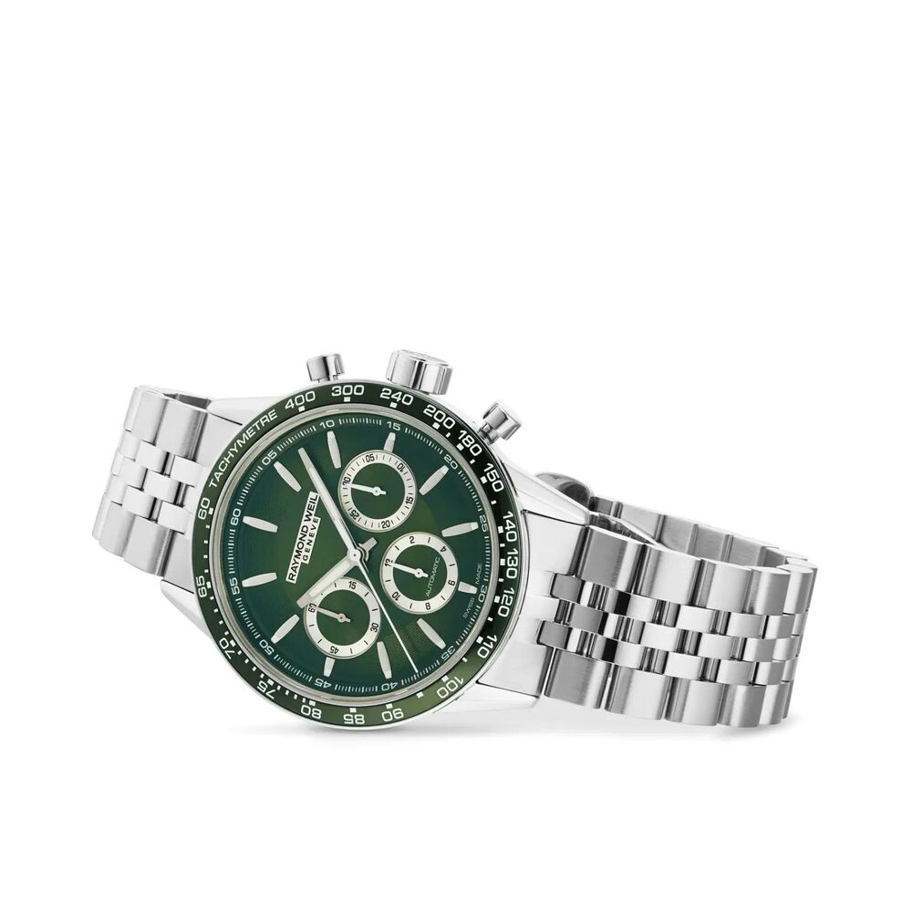 Raymond Weil Freelancer Chronograph 43.5mm Green Dial Steel Bracelet Watch