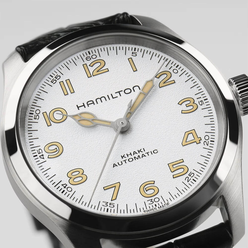 Hamilton Khaki Field Murph 38mm White Dial Steel Case Black Leather Bracelet Watch