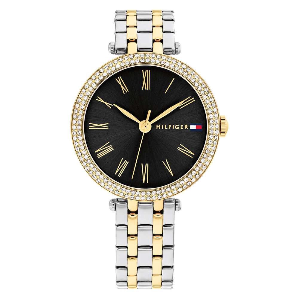 Tommy Hilfiger 34mm Black Dial Zirconia Bezel Two-Tone Steel Bracelet Watch image number 0