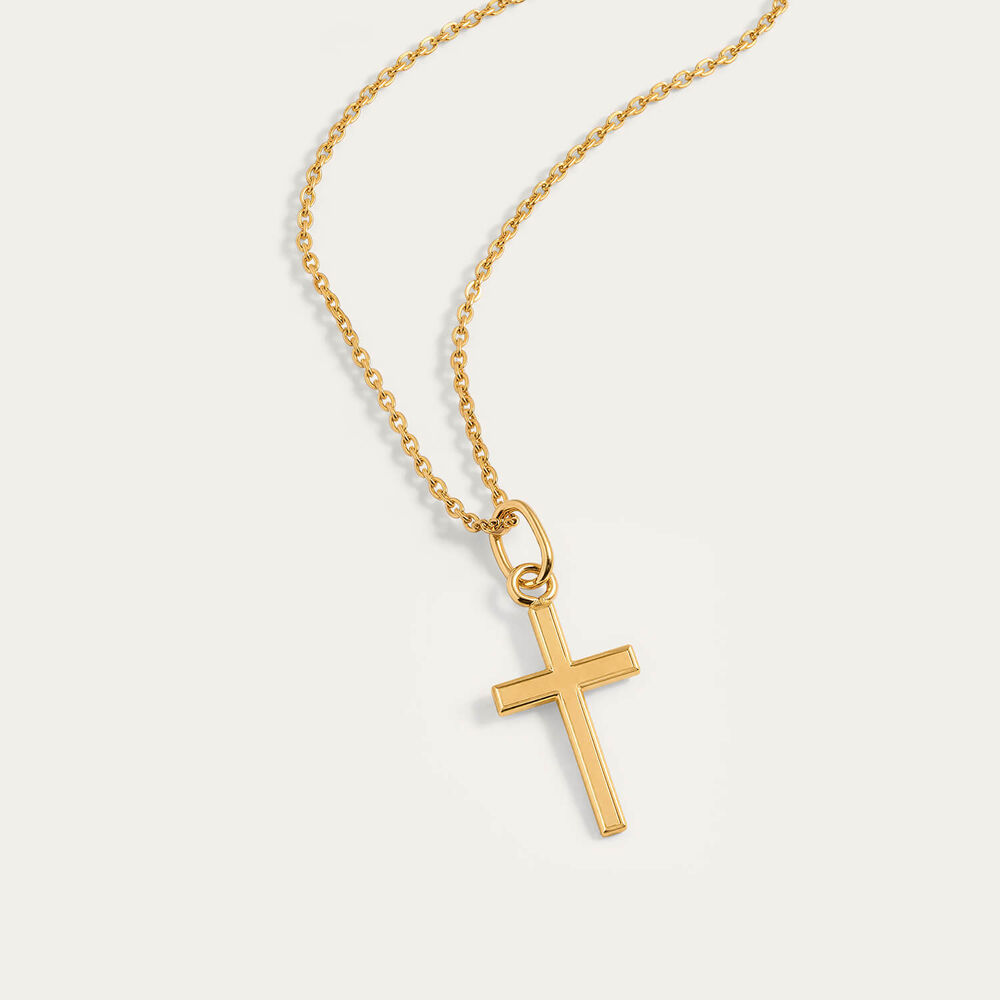 Yellow Gold Plated Sterling Silver Plain Cross Pendant (Chain Inlcuded)