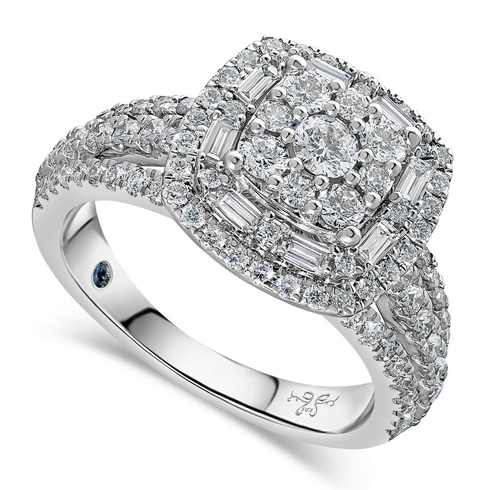 Kathy De Stafford 18ct White Gold ''Annalise'' Square Halo Cluster & 3 Row Shoulders 1ct Ring