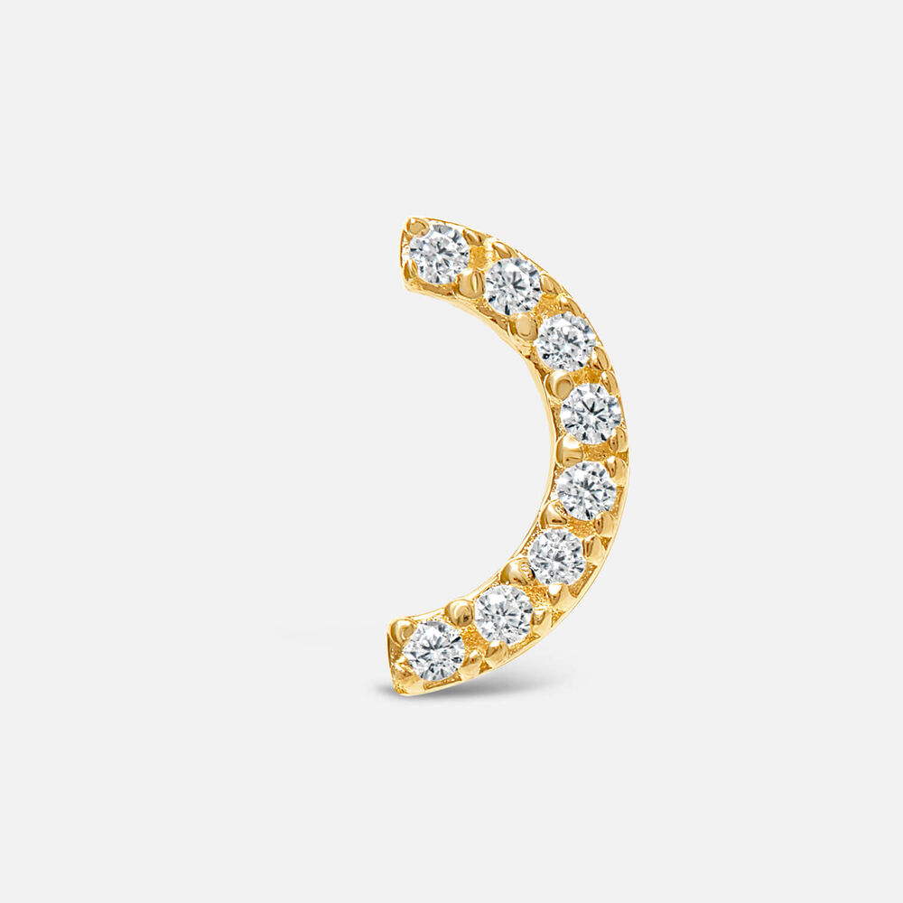 9ct Yellow Gold Cubic Zirconia Set Half Moon Single Stud Earring