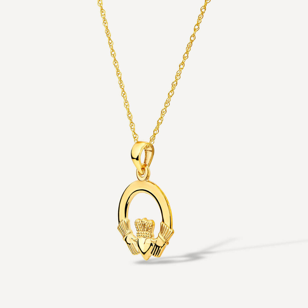 9ct Yellow Gold Plain Claddagh Pendant image number 1