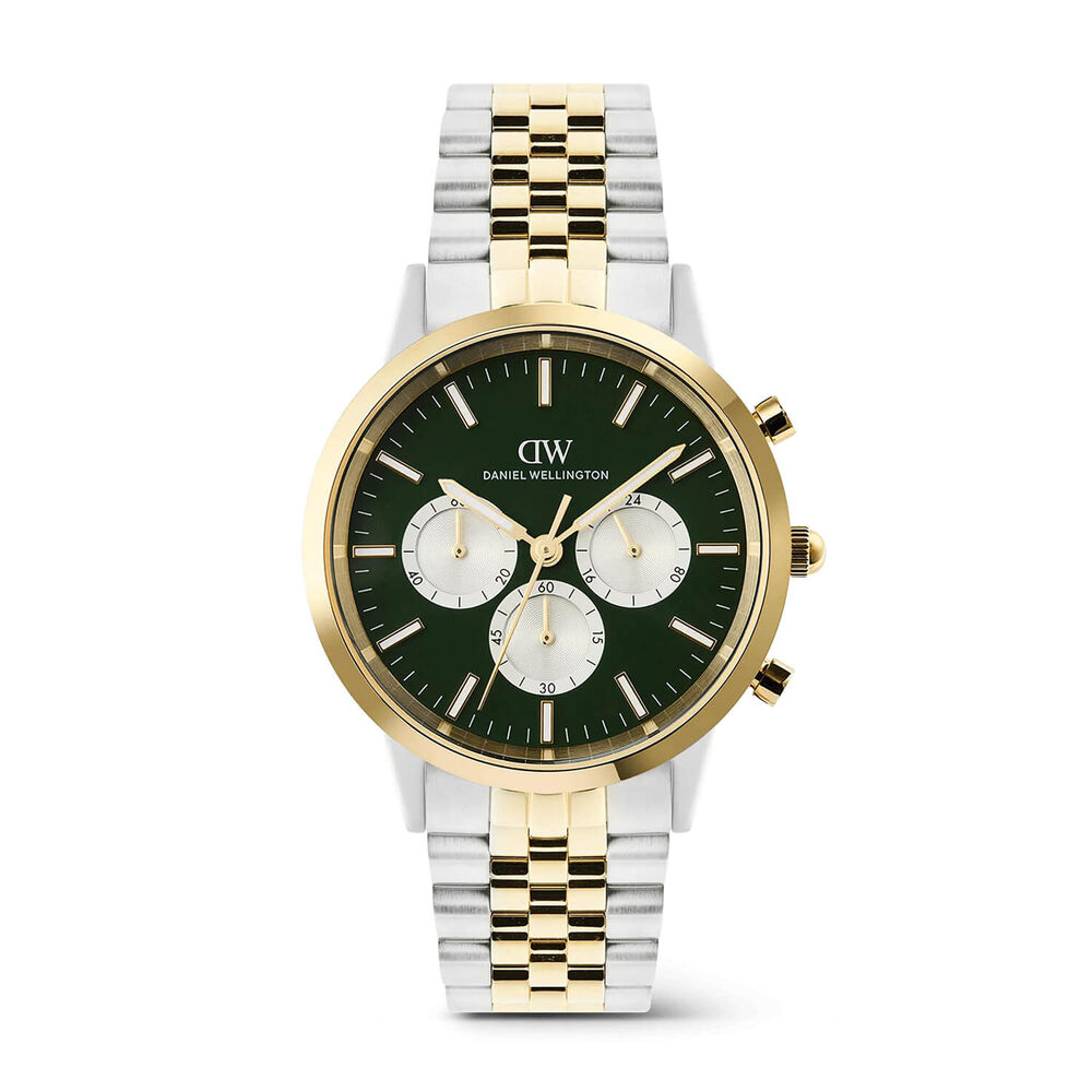 Daniel Wellington Iconic 42mm Green Dial Two Tone Stainless Steel Bracelet Chronograph Watch