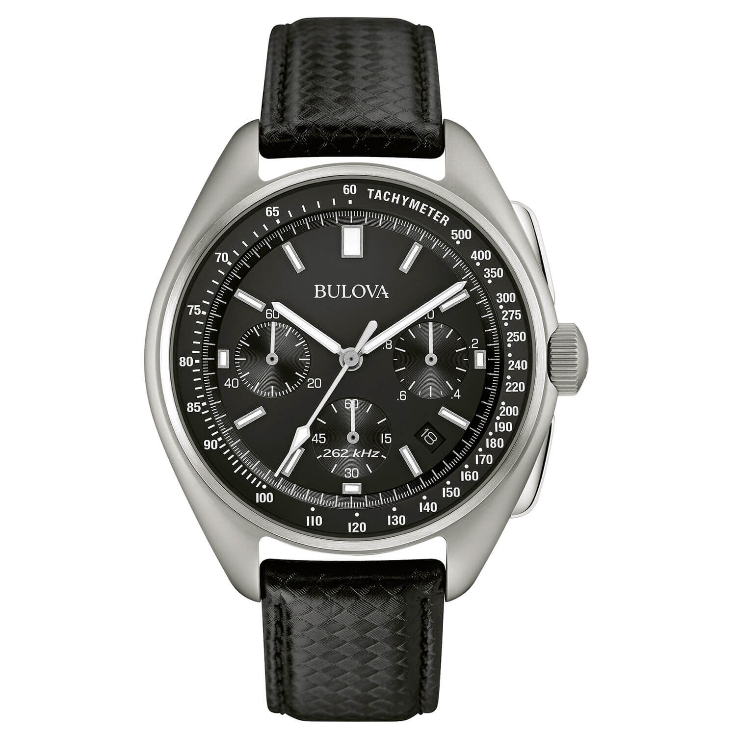 Bulova Moonwatch 43mm Black Dial Steel Case Black Strap Watch