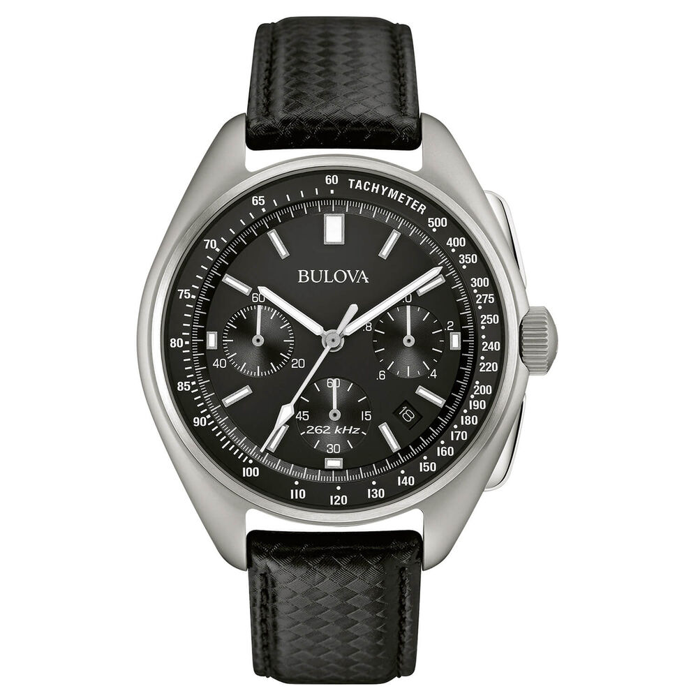 Bulova Archive Moonwatch Black Dial Chronograph Steel Case Black Strap Watch image number 0