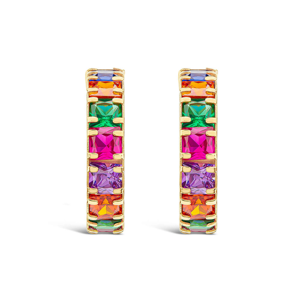 9ct Yellow Gold Multi Colour Half Hoop Earrings image number 0