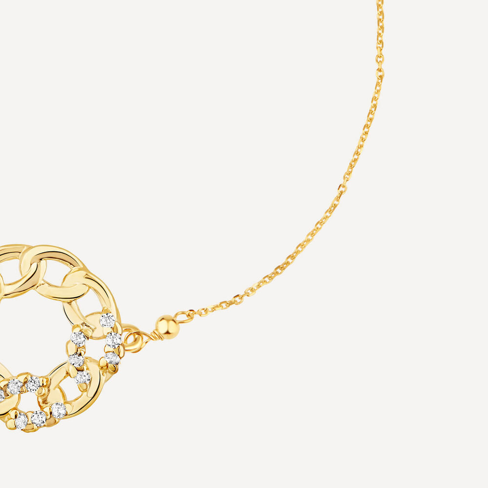 9ct Yellow Gold Cubic Zirconia Set Curb Circle Chain Bracelet