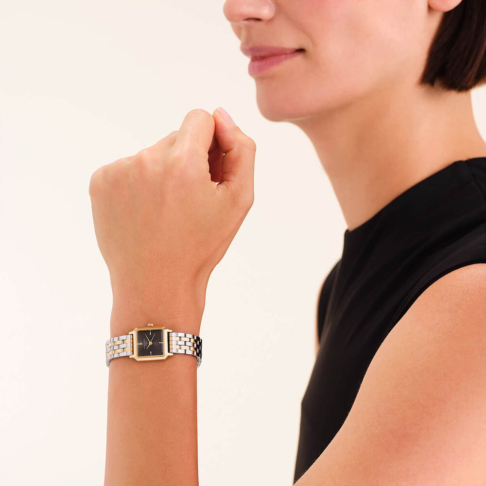 Rosefield Boxelle Black Duotone 19.5x19.5mm Black Dial Two Tone Bracelet Watch image number 2