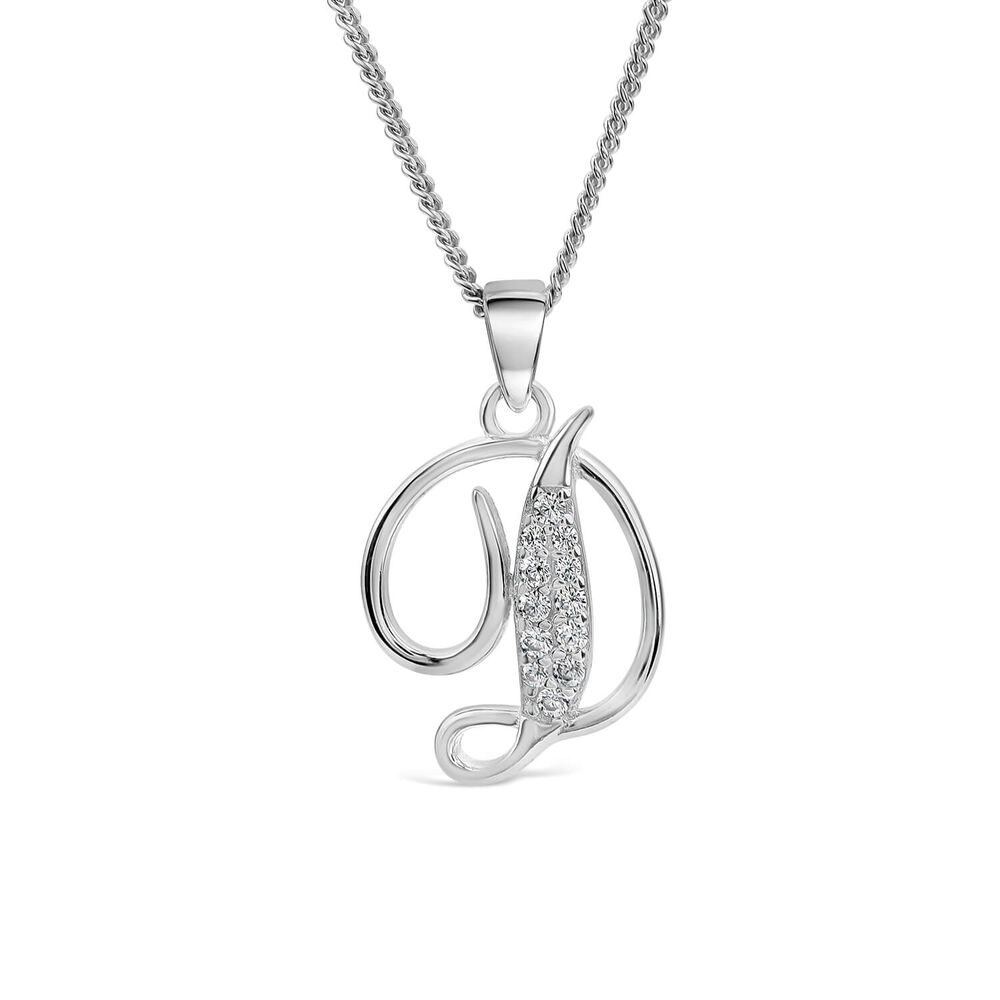 Sterling Silver Script Cubic Zirconia Initial D Pendant image number 0