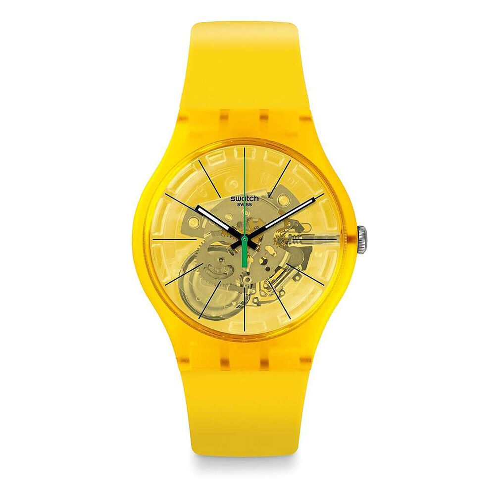 Swatch Bio Lemon 41mm Yellow Case Trasparent Dial Yellow Rubber Strap Unisex Watch