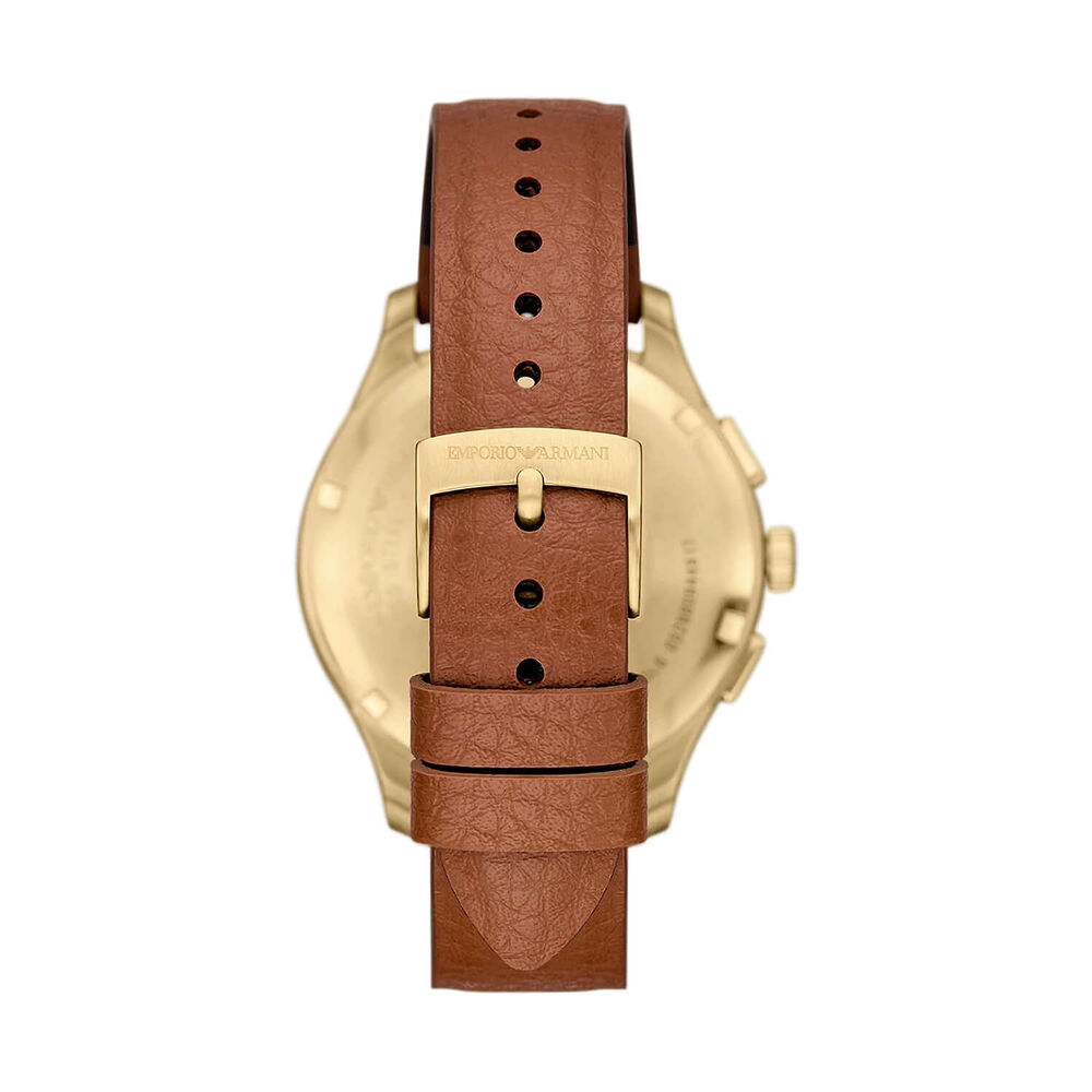 Emporio Armani 42mm Gold Dial Brown Leather Strap Chronograph Watch image number 3