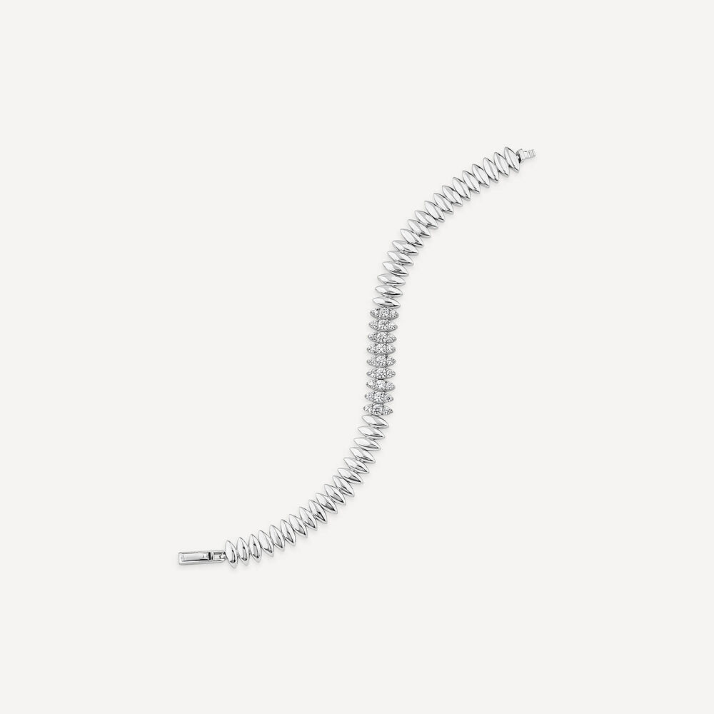 Sterling Silver Marquise Cubic Zirconia & Polished Oblong Links Bracelet image number 3