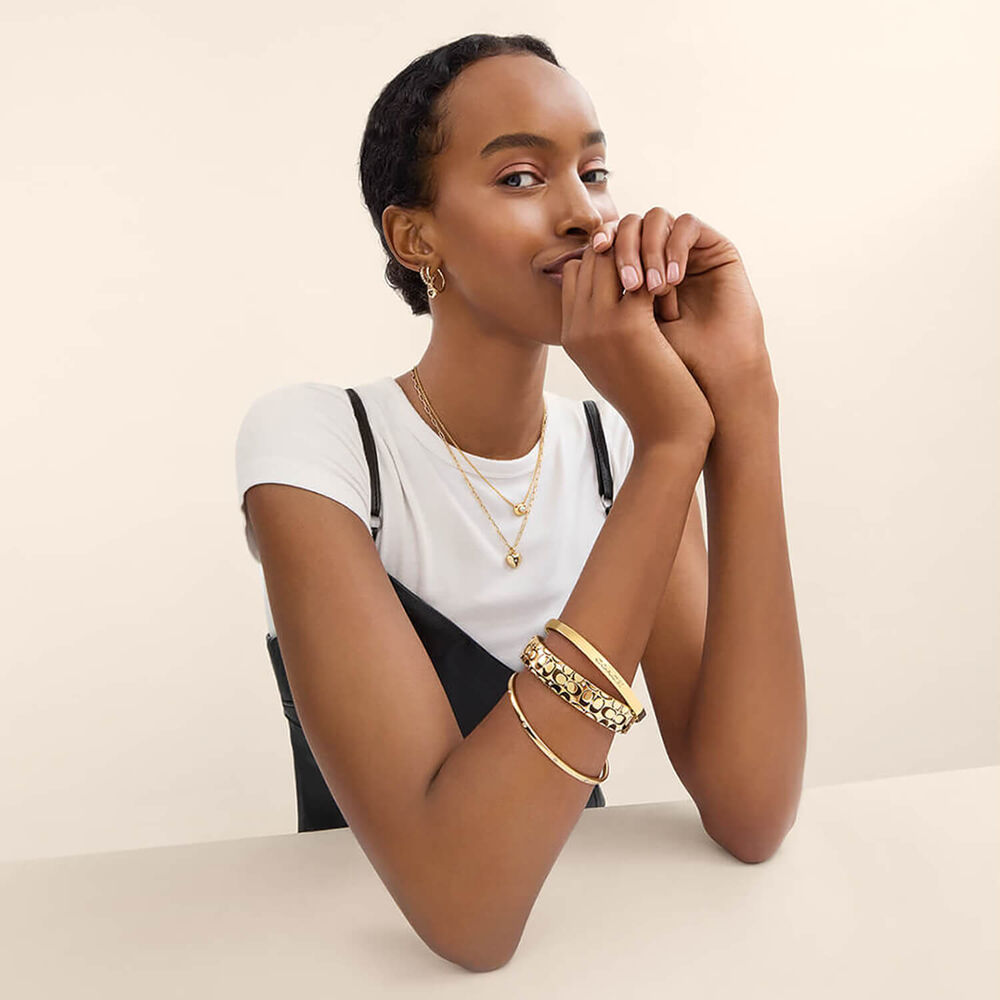 Coach Gold Tone Brass Crystal Signature Hoop Earrings