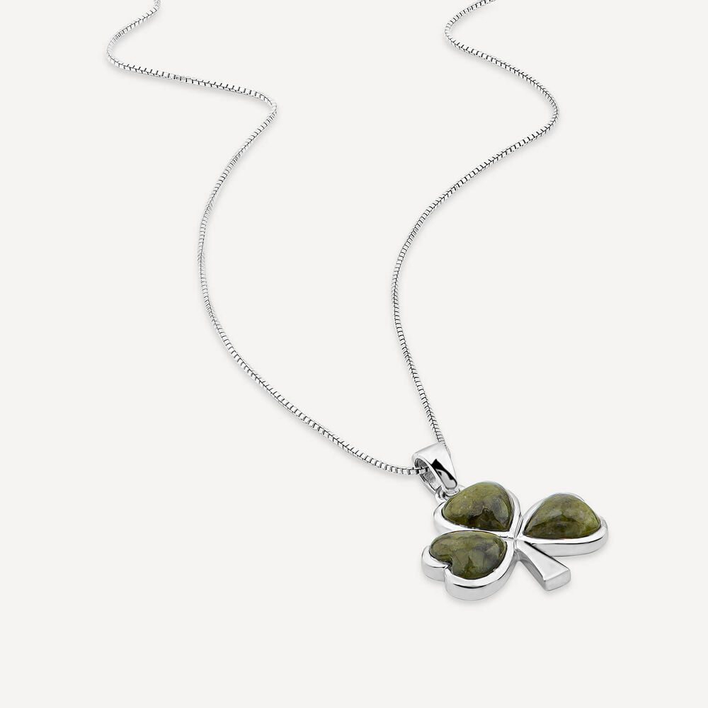 Silver Connemara Marble Shamrock Pendant image number 3