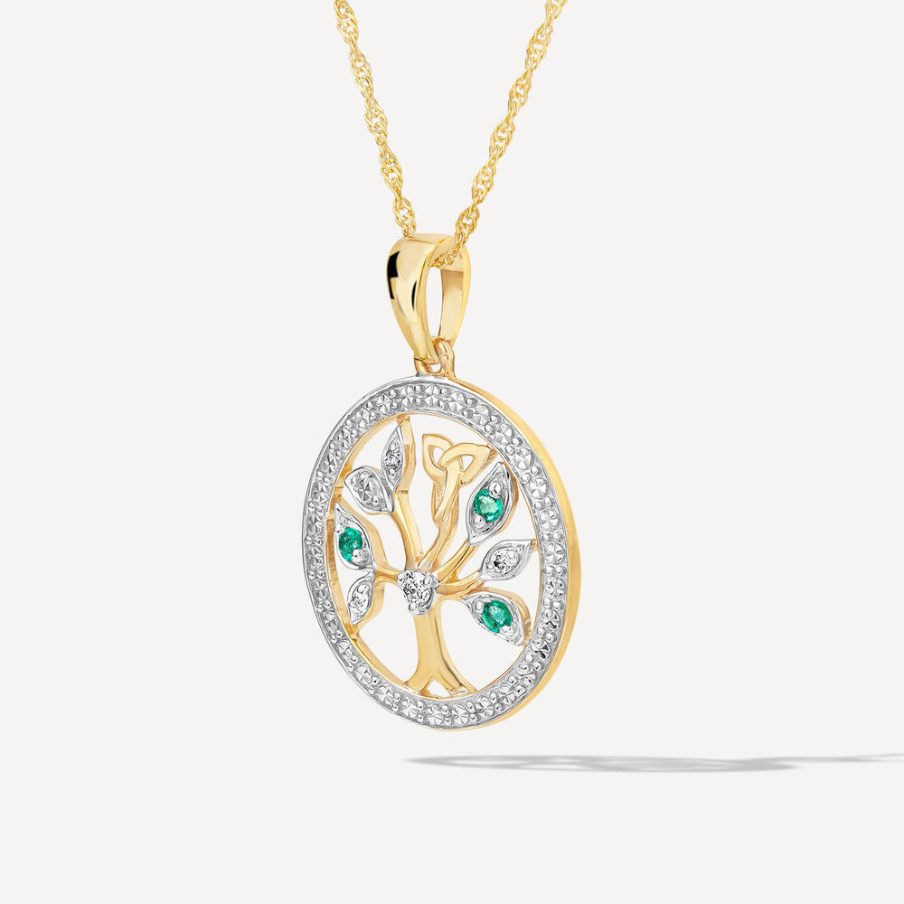 14ct Yellow Gold Diamond & Emerald Tree of Life Pendant