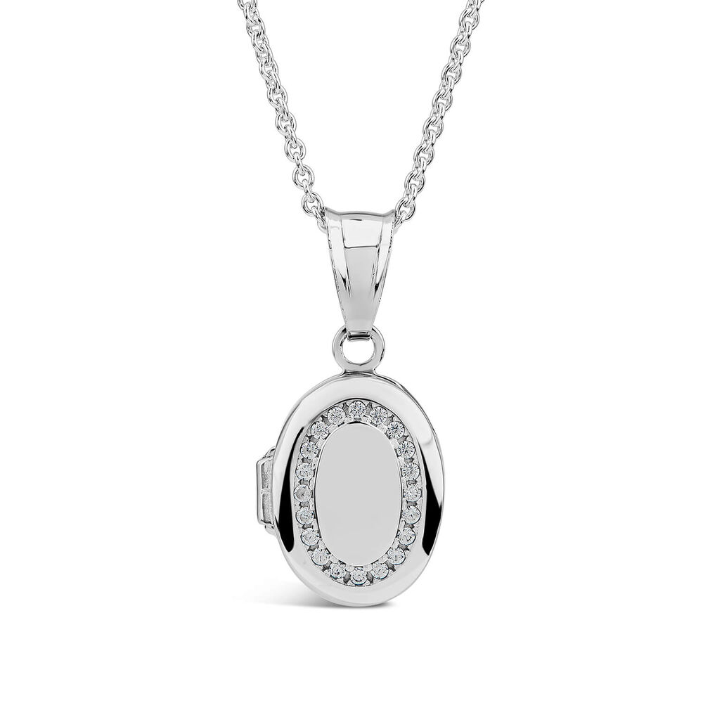 Sterling Silver Cubic Zirconia Rimmed Oval Locket