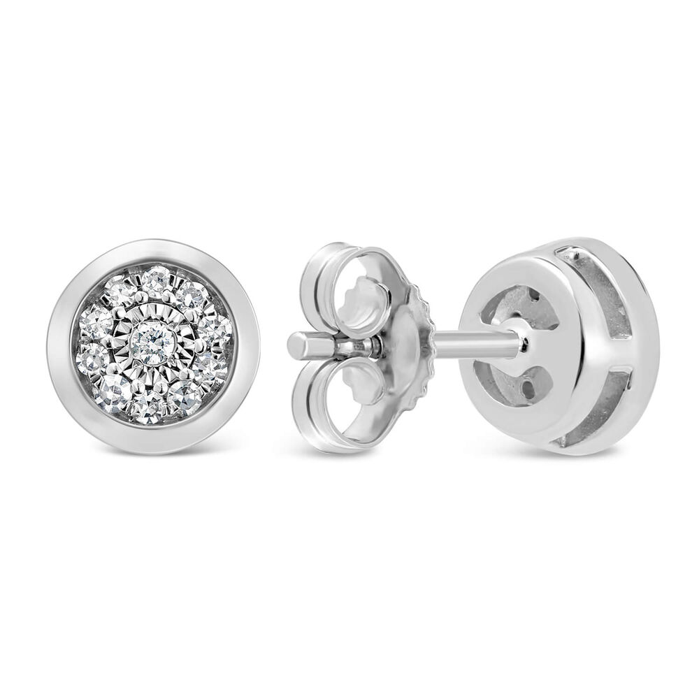 9ct White Gold 0.10ct Diamond Illusion Halo Stud Earrings image number 2