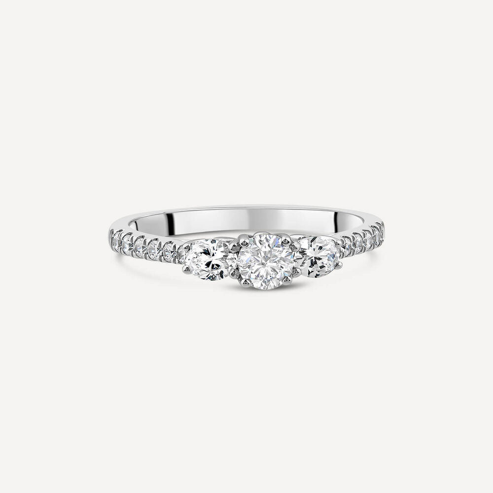 Tulip Setting 18ct White Gold 0.75ct Brilliant Stone & 2 Oval Shoulders Diamond Ring image number 2