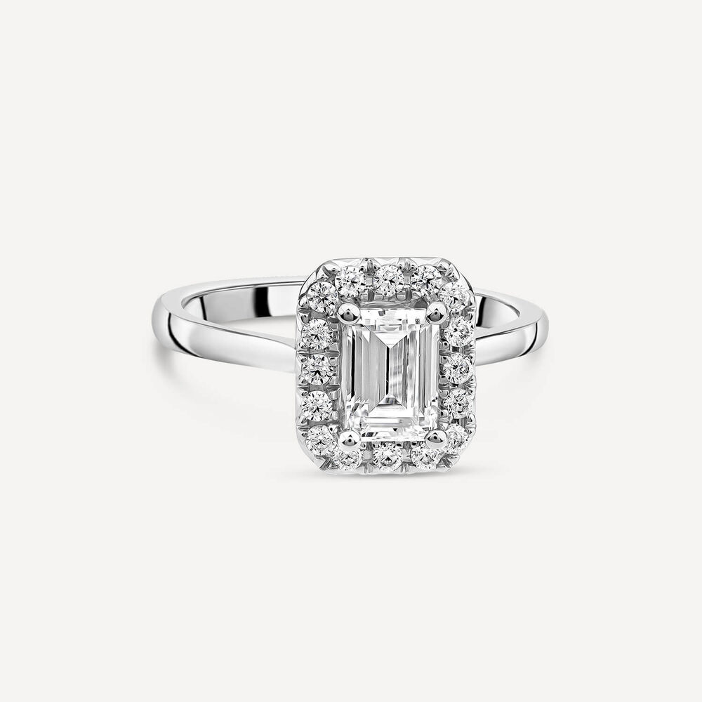 Born Platinum 1.20 Lab Grown Emerald Cut Halo Diamond Ring image number 2