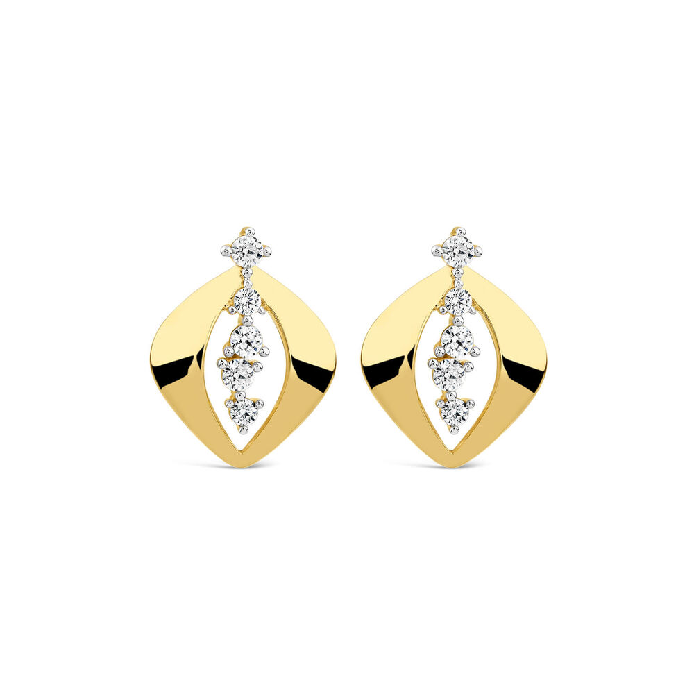 9ct Yellow Gold 5 Cubic Zirconia Stones Set in Open Oblong Shaped Stud Earring image number 0