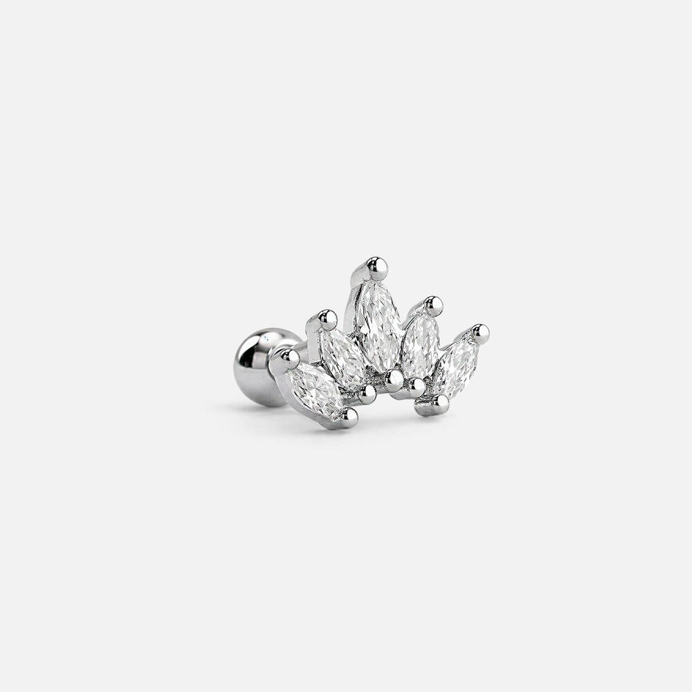 Sterling Silver Marquise Cubic Zirconia Cluster Single Stud Earring