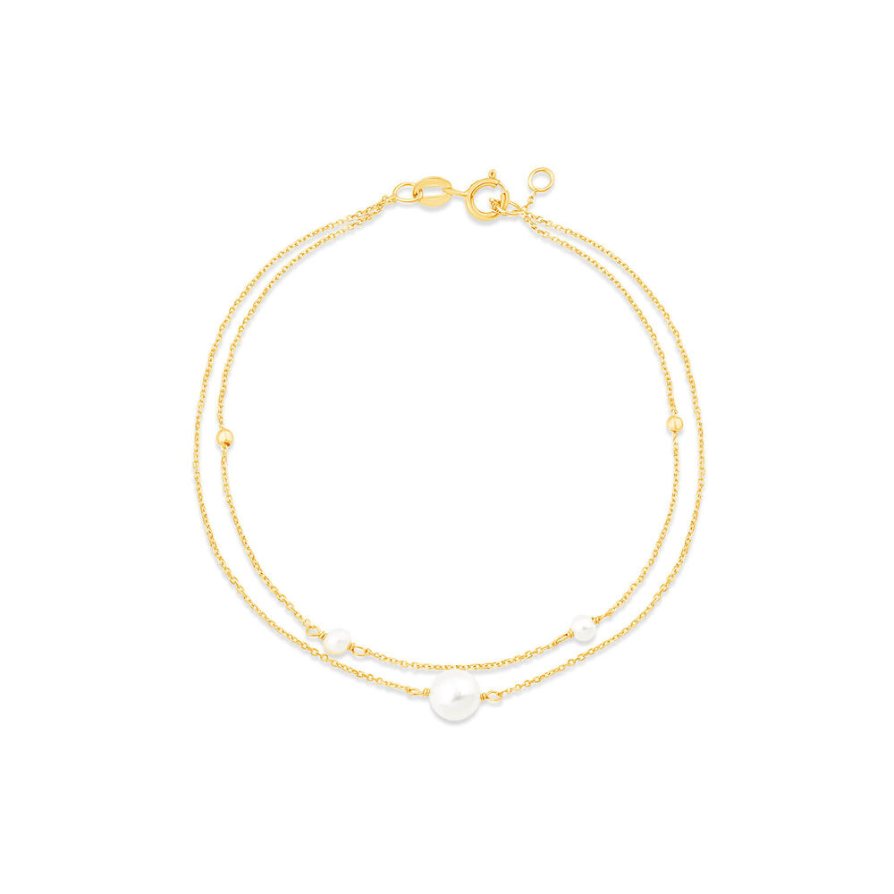 9ct Yellow Gold Pearl & Beads Two Strand Bracelet image number 0