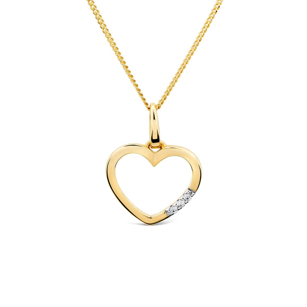 9ct Yellow Gold Open Diamond Side Heart Pendant