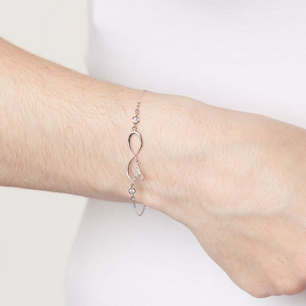 9ct White Gold Cubic Zirconia 'Love You' Infinity Bracelet image number 2