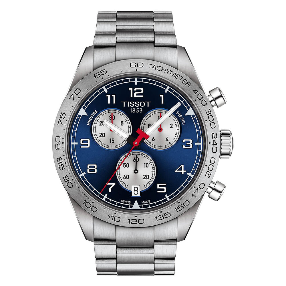 Pre-Owned Tissot PRS516 45mm Chronograph Blue Dial Steel Case Bracelet Watch