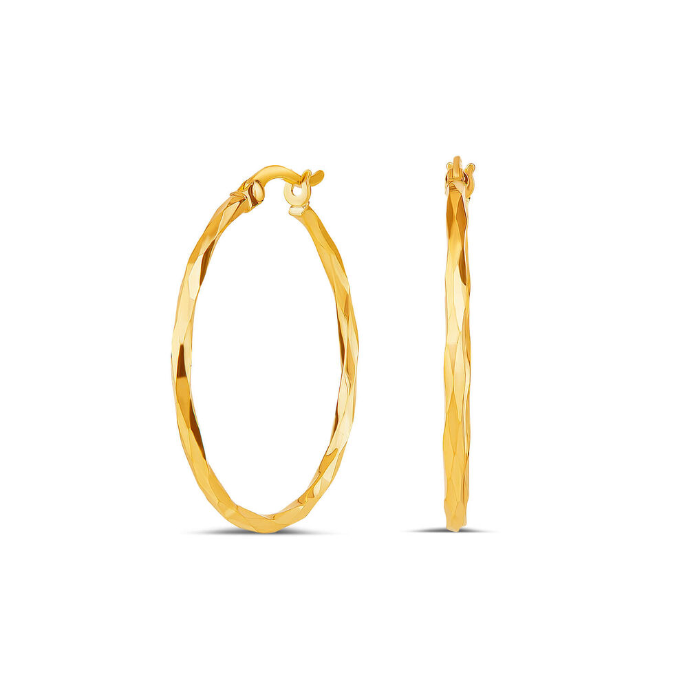 9ct Yellow Gold 25 mm Faceted Hoop Earrings image number 0