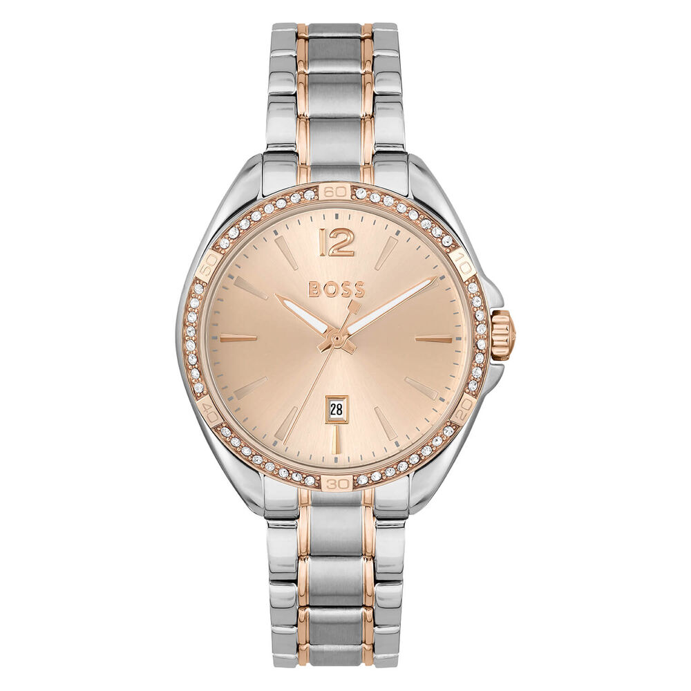 BOSS Felina 32mm Quartz Rose Dial Steel & Yellow Gold IP Case Bracelet Watch image number 0