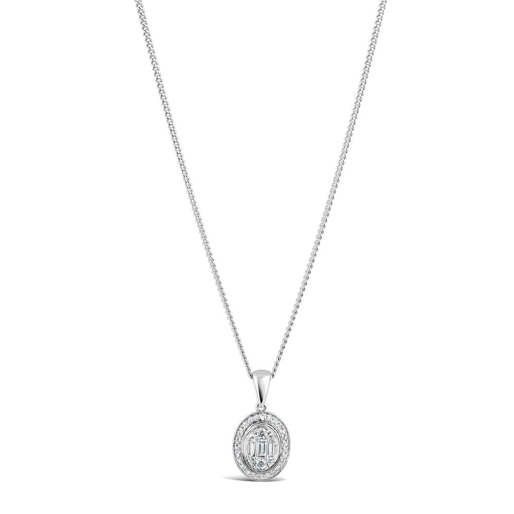 9ct White Gold 0.20ct Diamond Oval & Baguette Pendant