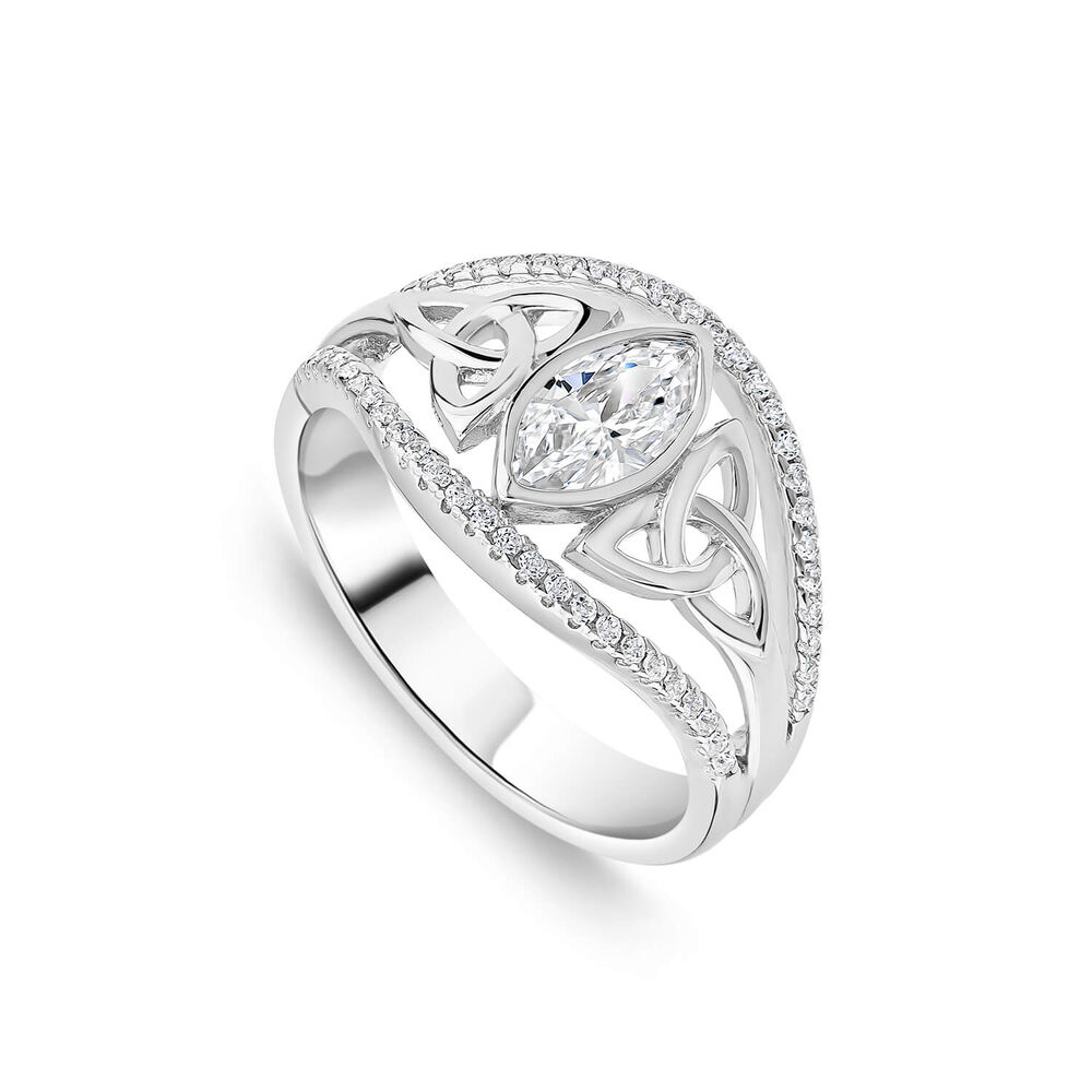 Sterling Silver Cubic Zirconia Art Deco Trinity Knot Ring
