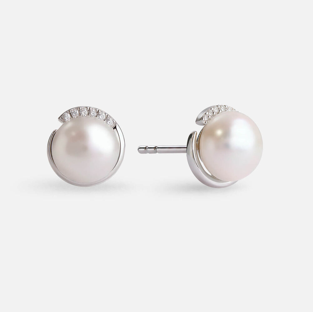 Sterling Silver Freshwater Pearl Cubic Zirconia Half Bezel Stud Earrings