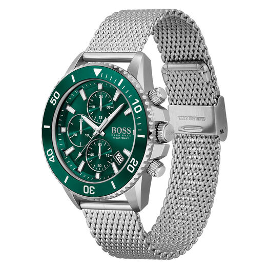 Hugo BOSS Admiral 46mm Green Dial Chrono Steel Case Bracelet Watch