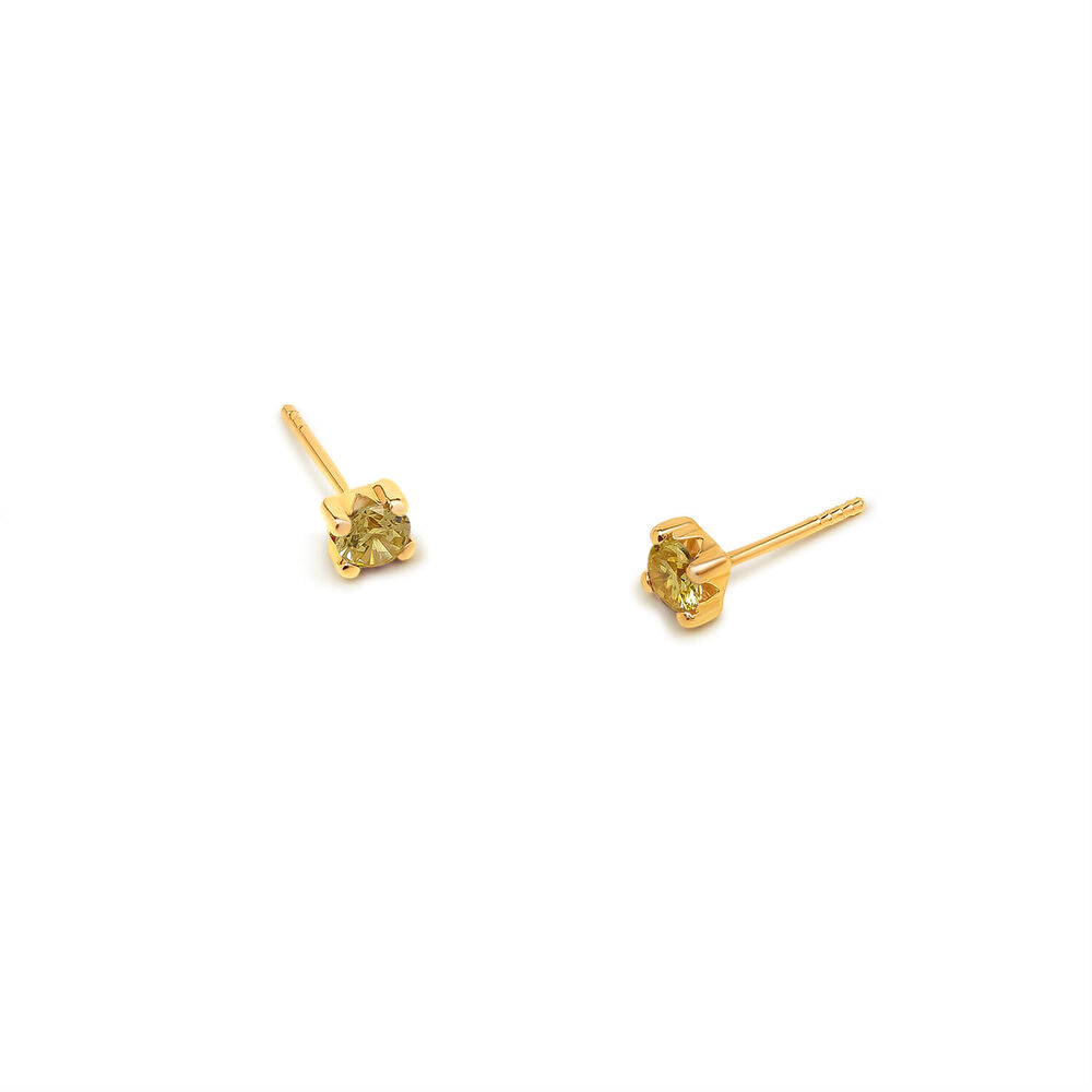 9ct Yellow Gold Four Claw Set Yellow Cubic Zirconia Stud Earrings image number 1