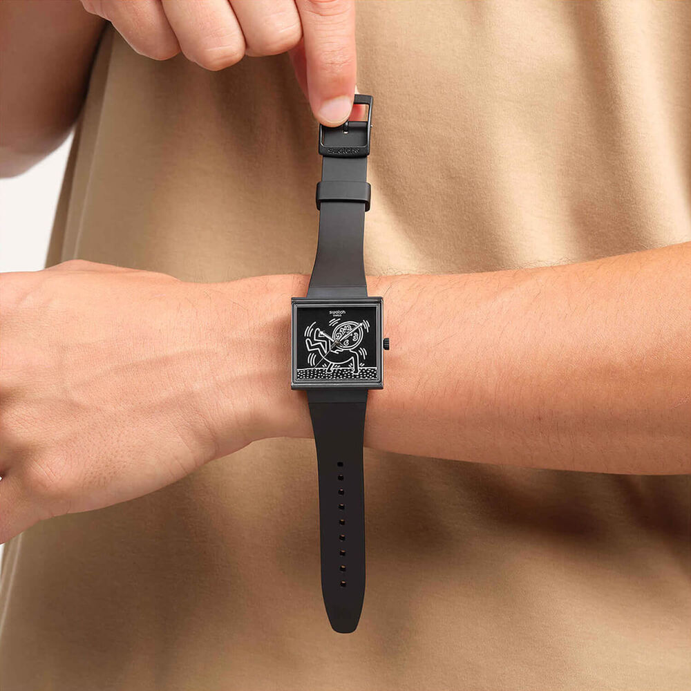 Swatch Break Time 41.8mm Square Black Dial Black Silicone Strap Watch image number 4