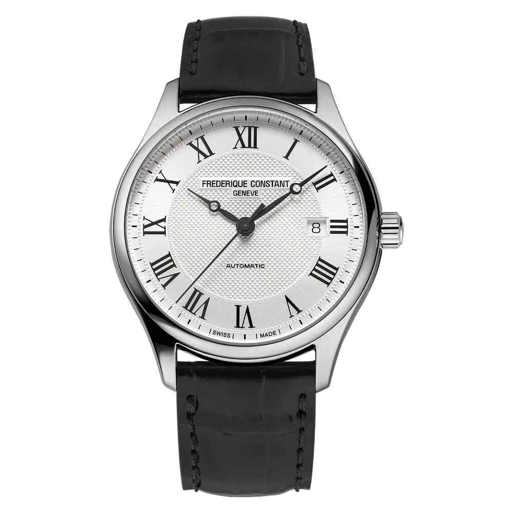 Frederique Constant Classics 40mm Silver Dial Black Leather Strap Watch image number 0