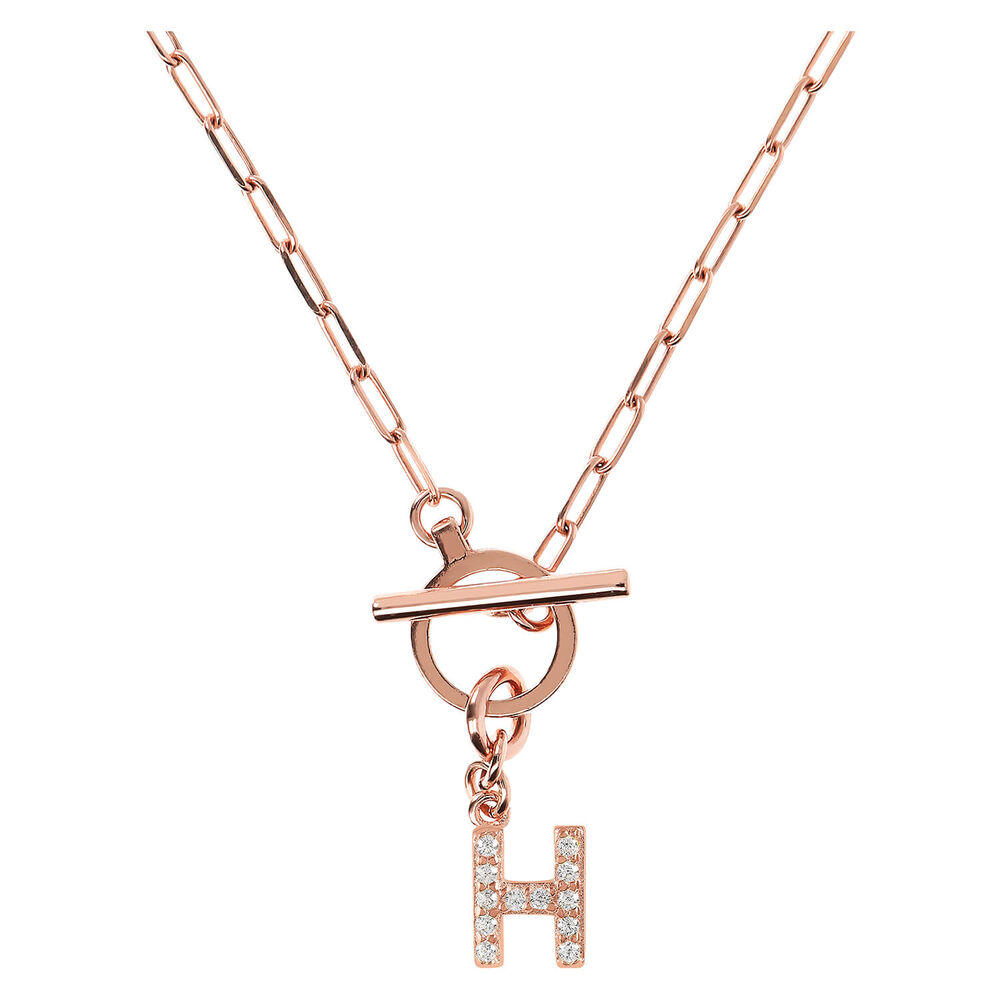 Bronzallure Mini Paper Link With Latter H Pave And T-Bar Necklace