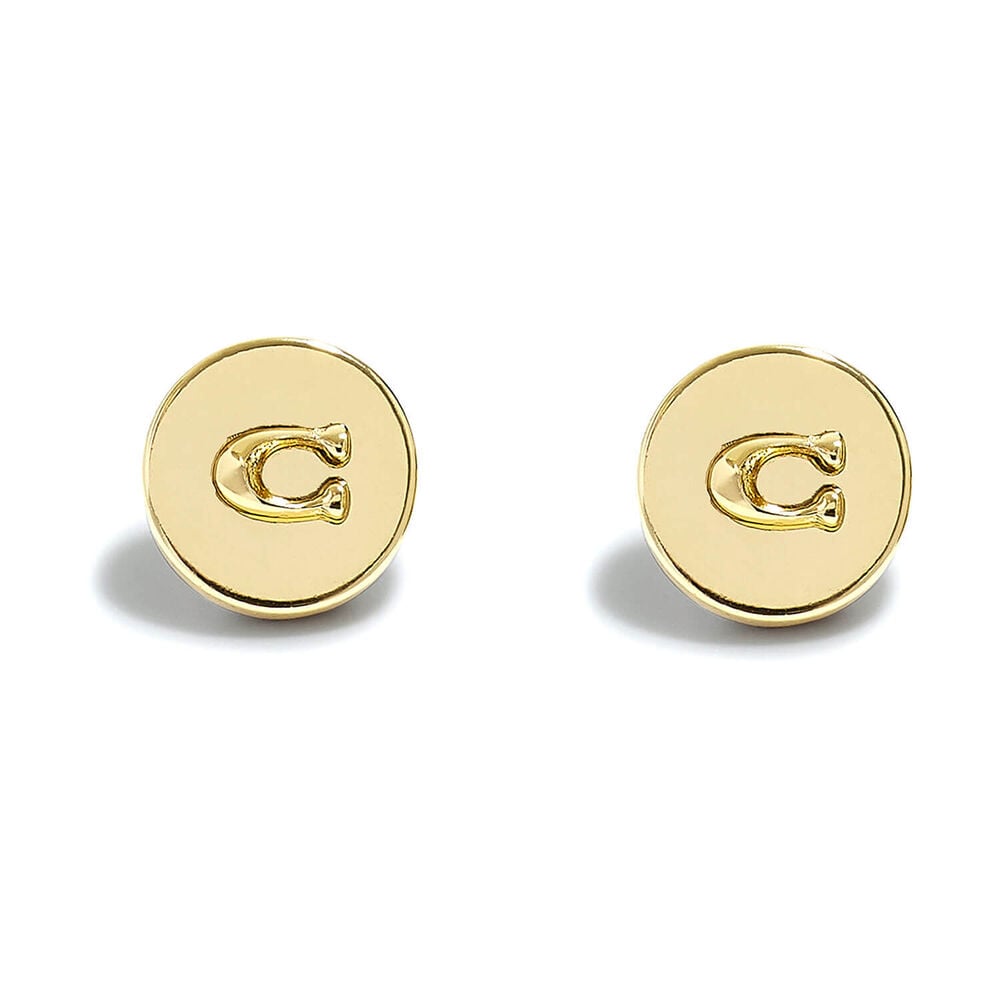 Coach Signature C Gold Tone Brass Disc Stud Earrings