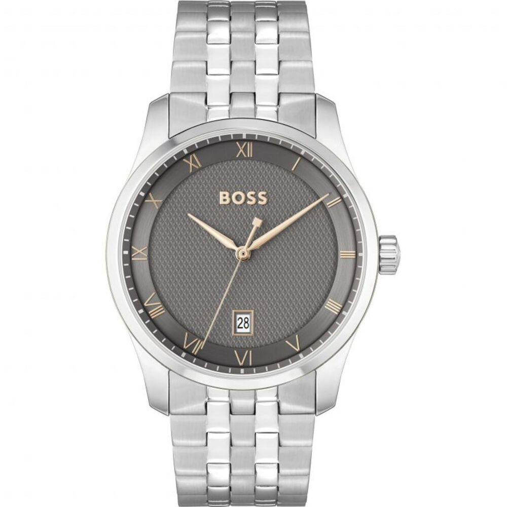 BOSS Principle 41mm Grey Dial 3 Hands Mesh Bracelet Watch image number 0
