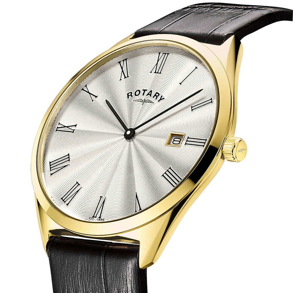 Rotary Ultra Slim 38mm Silver Dial Black Leather Strap Watch