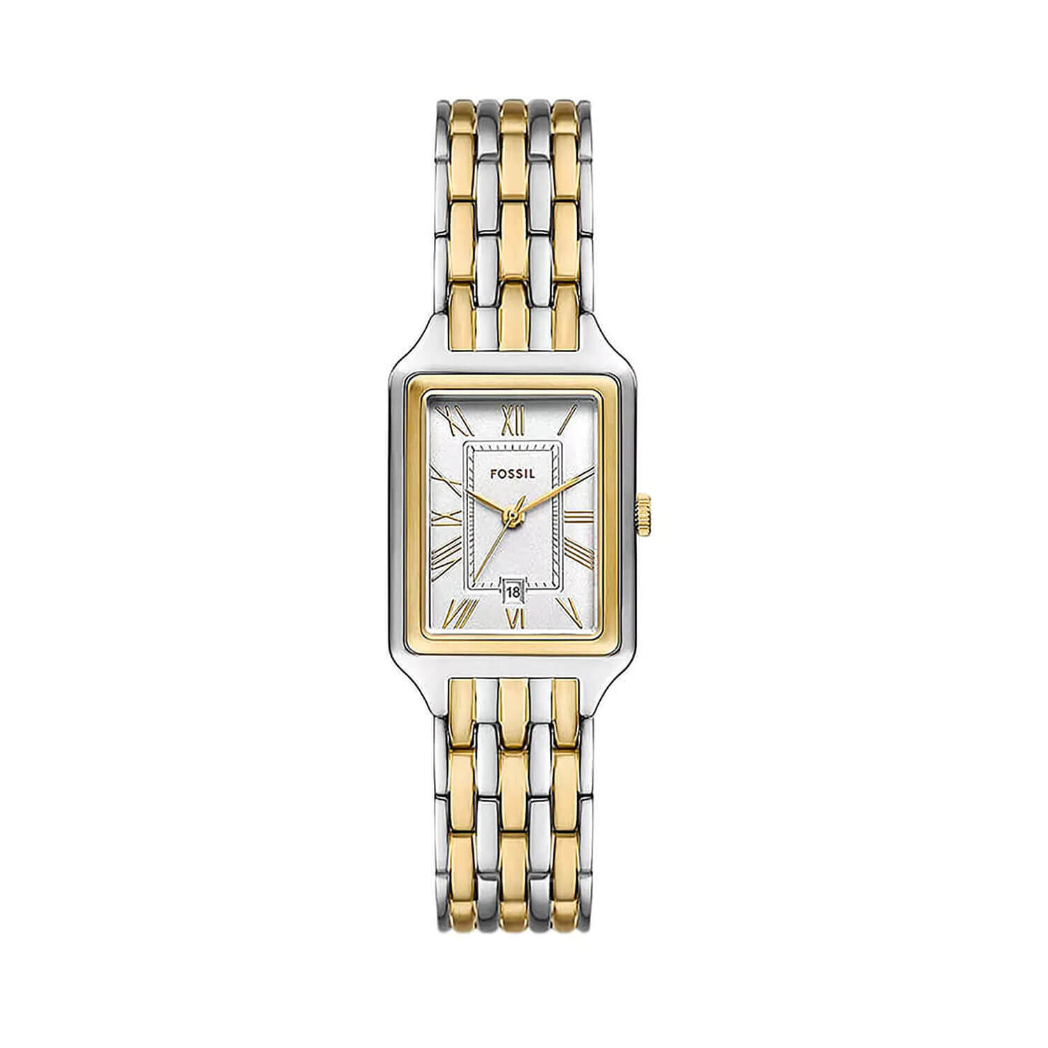 Fossil Raquel 23mm Rectangular Silver Dial Two Tone Case Bracelet Watch
