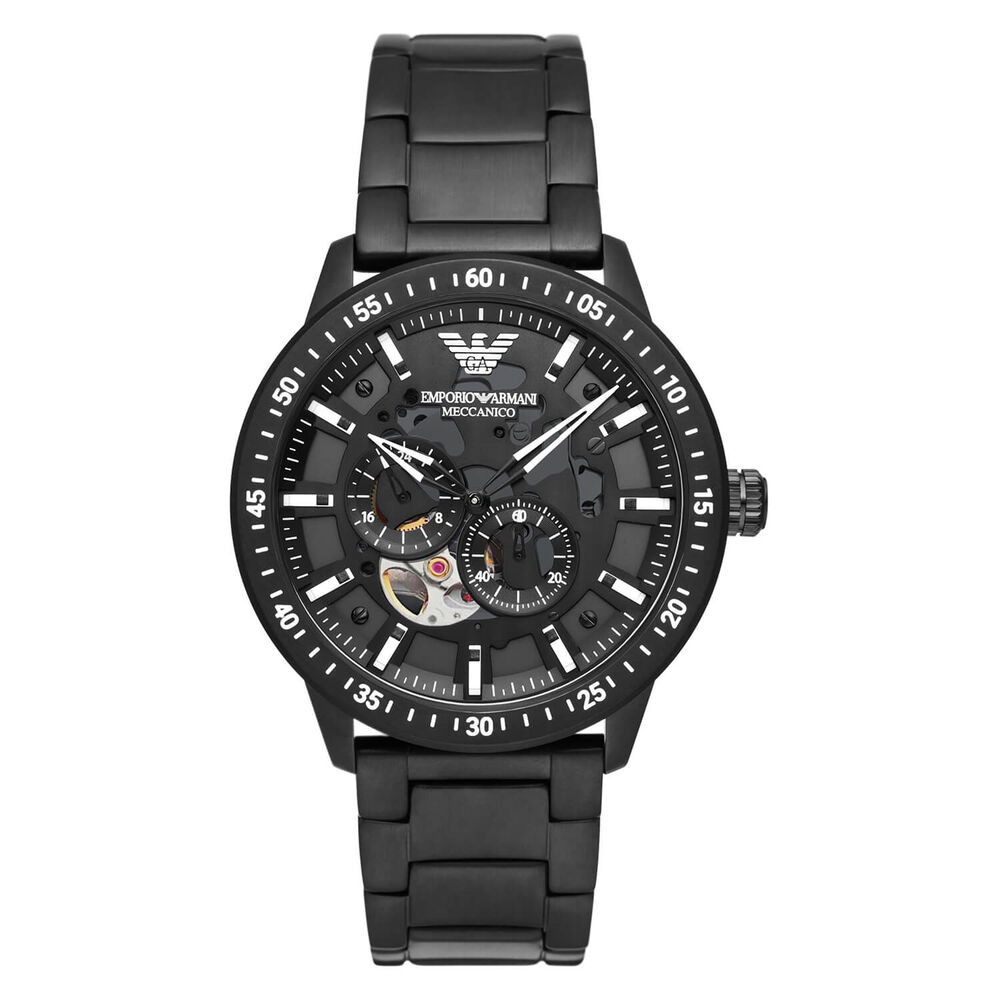 Emporio Armani Mario 43mm Automatic Black Skeleton Dial Black Ceramic Case Bracelet Watch