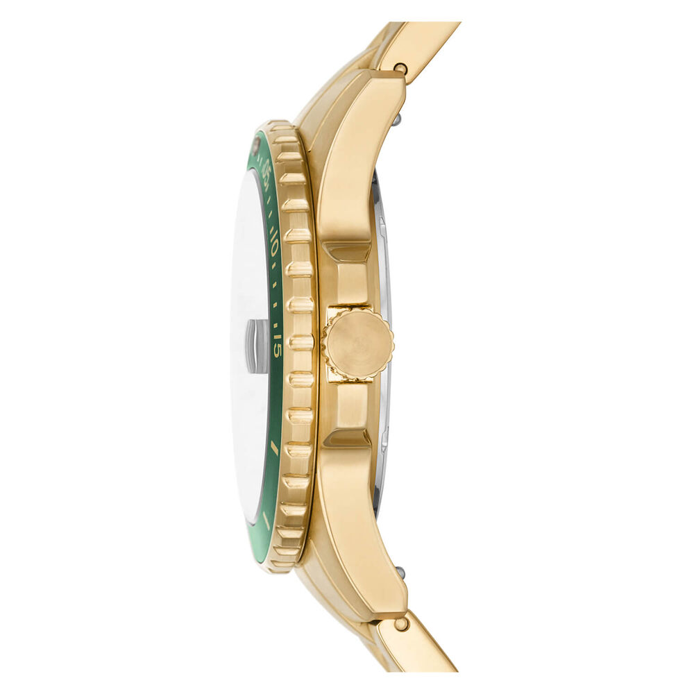Fossil Blue 42mm Green Dial Yellow Gold Bracelet Watch image number 2