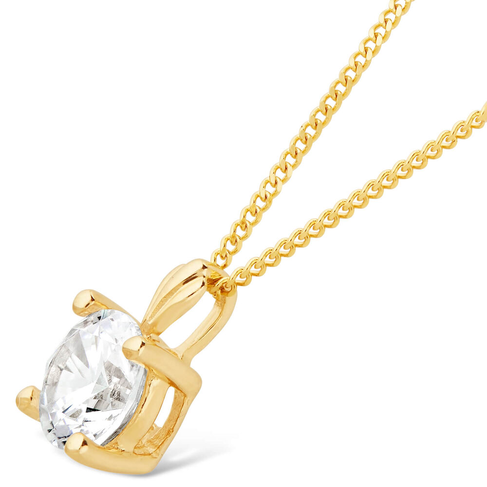 9ct Gold 5mm Four Claw Cubic Zirconia Set Pendant (Chain Included) image number 1