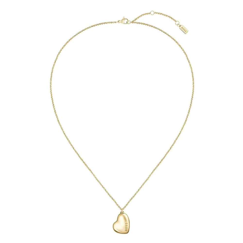 BOSS Honey Gold Toned Stainless Steel Heart Shaped Branded Pendant Necklace image number 0