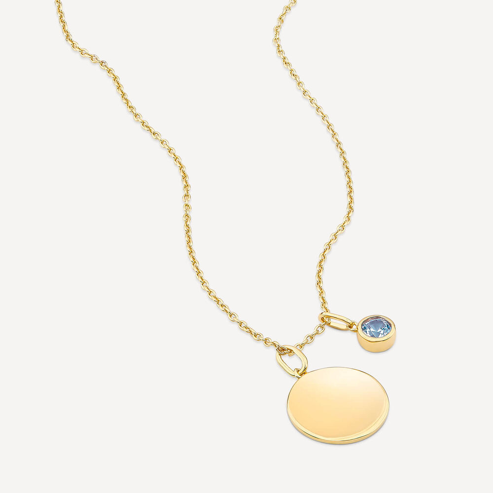 Yellow Gold Plated Sterling Silver March Birthstone Aquamarine Disc Pendant